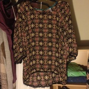 Black, yellow and red pattern top